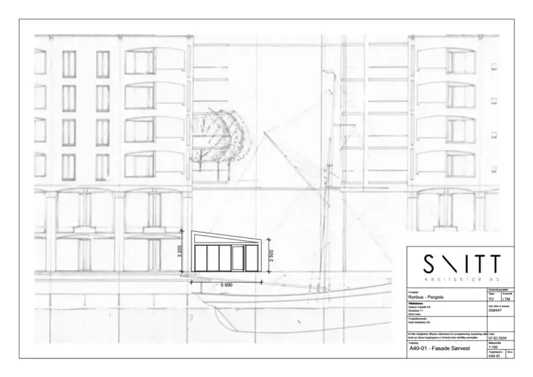 Moderne arkitekturforslag for en veranda fasade, designet av Snitt Arkitektur AS med fokus på funksjonalitet og estetikk.
