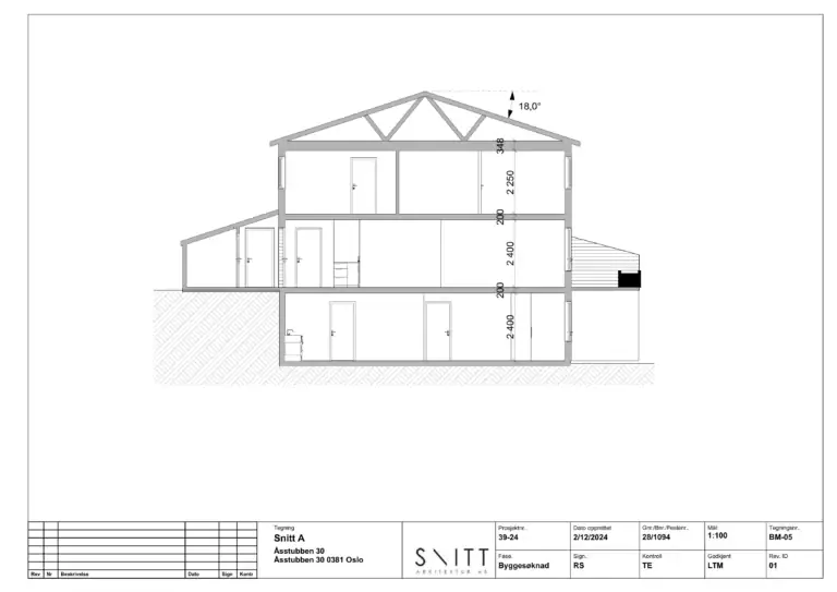 Arkitekttegning av tak og etasjer i en bolig.